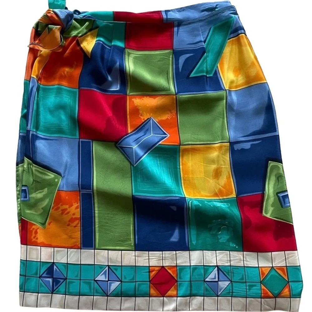 Linda Allard for Ellen Tracy Silk‎ Wrap Skirt Gem Multicolor M